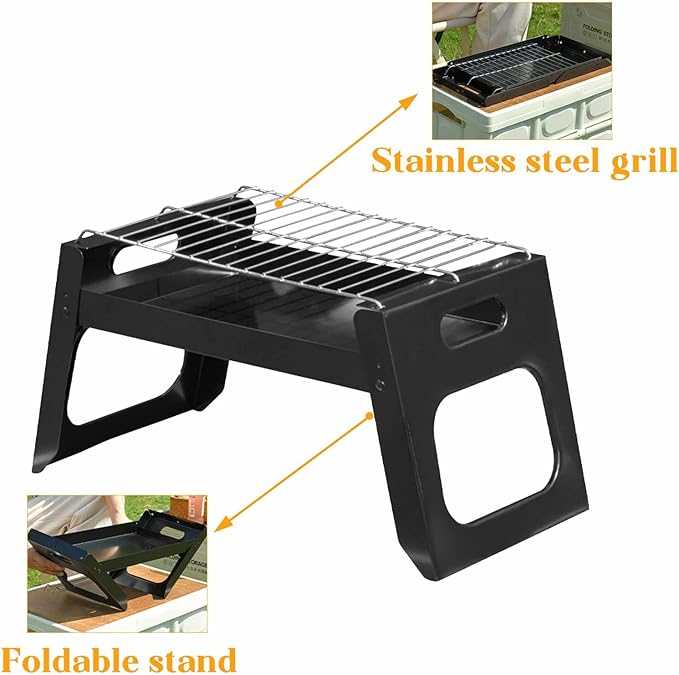 Portable Charcoal Grills Folding Barbecue Grill Lightweight Mini BBQ Grill for Outdoor Camping Barbecues Grilling Cooking Camping Hiking Picnics Travel Garden Beach Party