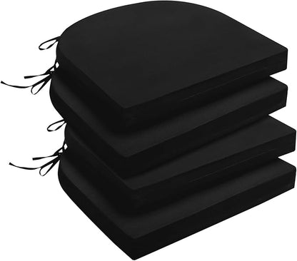 downluxe Outdoor Chair Cushions Set of 4 for Patio Furniture, Water-Resistant Patio Chair Cushions with Ties, High Density Foam Outdoor Seat Cushion, 17" X 16" X 2", Black