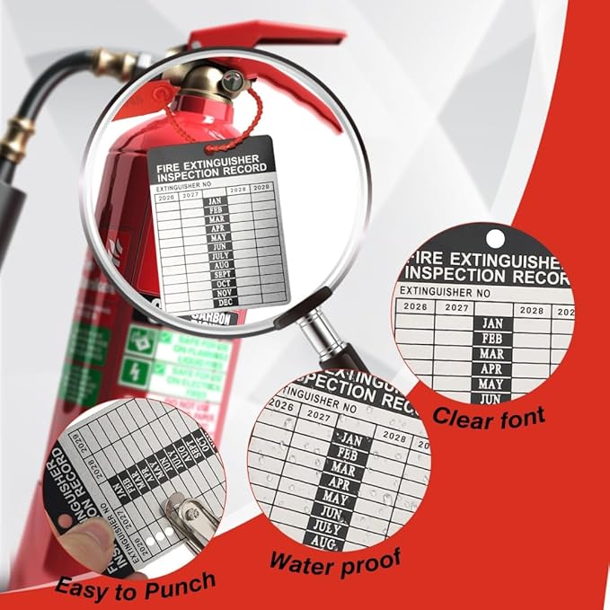 200 Fire Extinguisher Tags – Aluminum Metal Inspection Record Tags 2.2 x 3 Inch (No Zip Ties or Clips) for Monthly Inspections