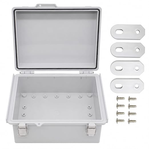 Electrical Junction Box,Hinged Cover Stainless Steel Buckles, IP67 Outdoor Project Box Weatherproof DIY Electrical Enclosure 8.6×6.7×4.3 inch (220×170×110mm)