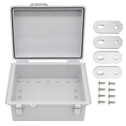 Electrical Junction Box,Hinged Cover Stainless Steel Buckles, IP67 Outdoor Project Box Weatherproof DIY Electrical Enclosure 8.6×6.7×4.3 inch (220×170×110mm)