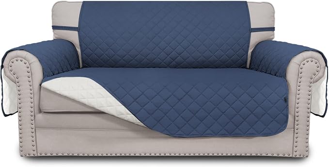 Easy-Going Reversible Couch Cover, 2 Cushion Sofa, Dark Blue/Ivory | Loveseat Slipcover For Dogs, Water Resistant Furniture Mat, Living Room, Non-Slip Sofa Cover, Pet Friendly