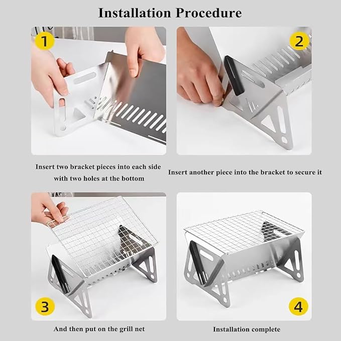 WINB Portable Folding BBQ Grill with Carry Bag for 1-2 People - Mini Charcoal Grill for Camping, Compact Stainless Steel Fire Pit, Outdoor Grill for Backyard, Hiking & Picnic (8.2X5.5 IN)