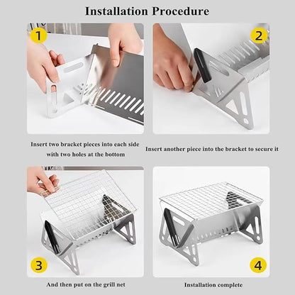 WINB Portable Folding BBQ Grill with Carry Bag for 1-2 People - Mini Charcoal Grill for Camping, Compact Stainless Steel Fire Pit, Outdoor Grill for Backyard, Hiking & Picnic (8.2X5.5 IN)