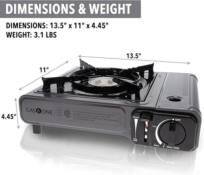 GasOne Portable Butane Camping Stove with Case + 4 Fuel Canister Catridge: Automatic Ignition, Precise Heat Control - Camping & Tailgating and Outdoor Cooking