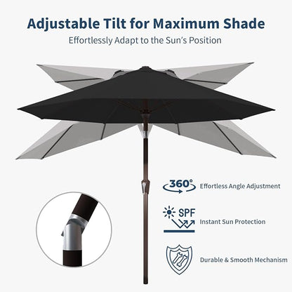 9FT Patio Umbrella Outdoor Table Umbrella w/Push Button Tilt and Crank, 8 Sturdy Ribs, UV Resistant Waterproof Market Umbrella for Pool, Deck, Backyard, Garden, Black