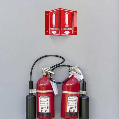 T&R Fire Extinguisher Sign, Fire Extinguisher with Down Arrow - 4 Pack - 8 x 6 Inches Acrylic, 4 pre-drilled holes, Includes Matching Screws, Use for Home Office/Business