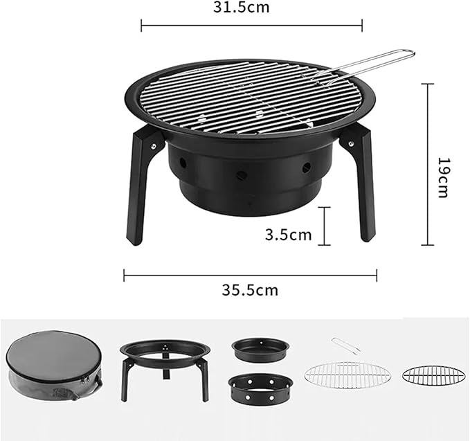 Charcoal Barbecue Grill, Portable BBQ Grill, Portable Camping Grill Stove, Outdoor Cooker,Black