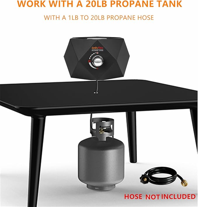 14” Modern Tabletop Fire Pit for Table with Umbrella Hole, Portable Gas Firepit for 1lb Propane Gas, Patio Backyard Porch Camping RV Tailgating, Bottom-Mounted FP003