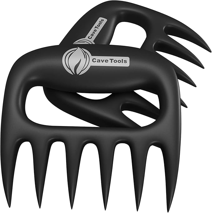 Cave Tools Meat Claws for Shredding Pulled Pork, Chicken, Turkey, and Beef- Handling & Carving Food - Barbecue Grill Accessories for Smoker, or Slow Cooker - Gun Metal Grip