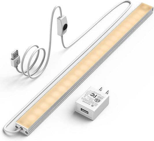 Led Under Cabinet Light, 12 Inch Led Light Bar, Warm White 3000K, Plug in Undercabinet Led Lighting, Lightweight USB Light Strip, Under Counter Lights for Kitchen/Room/Shelf/Desk/Showcase-UNO-UT