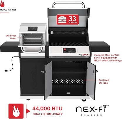 Neevo 44,000 BTU Liquid Propane Gas Grill with Built-in Air Fryer – 714.3 sq. in. Cooking Area, Smart Outdoor BBQ with Cast Iron Grates, App Connectivity & Electronic Controls, Model 720-1055