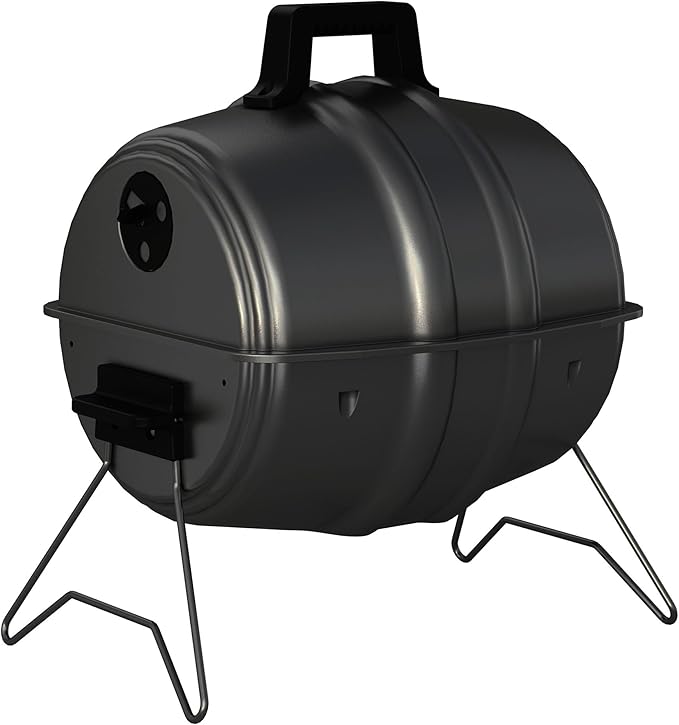 Americana Grills Keg A Que Charcoal BBQ Grill, Portable Outdoor Barbecue with Durable Powder Coated Hood and Bowl, 186 Square Inch Cooking Area, Black