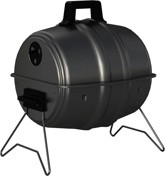 Americana Grills Keg A Que Charcoal BBQ Grill, Portable Outdoor Barbecue with Durable Powder Coated Hood and Bowl, 186 Square Inch Cooking Area, Black