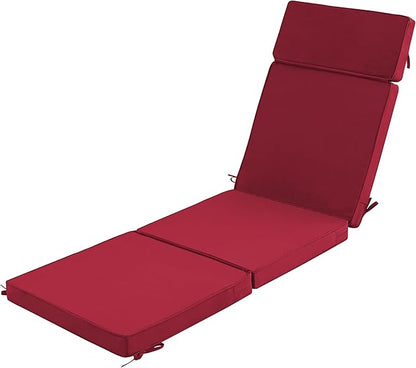 80 x 26 Inch Outdoor Chaise Lounge Cushion - Removable Cover, 4-Section Design, Water-Repellent & Fade-Resistant, 6 Tie Straps, Replacement for Patio & Pool Chairs - Burgundy