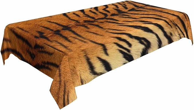 TKS MITLAN Tiger Print Tablecloth Decor Brown Black Wildlife Tiger Skin Table Cloth Dining Room Kitchen Table Cover 60" X 84" Oblong/Rectangle