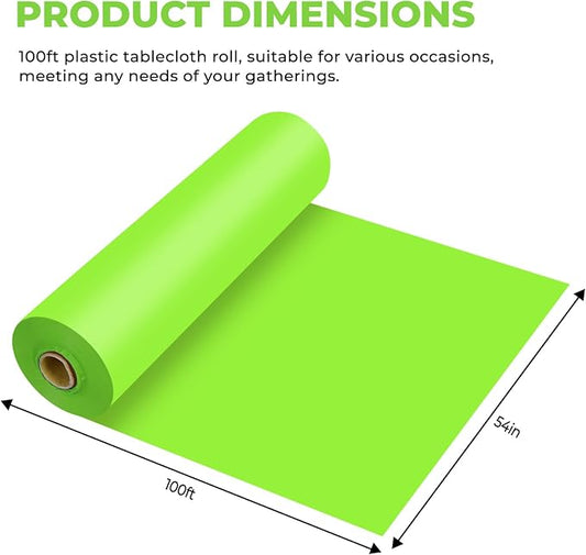 54 Inch X 100 Feet Plastic Table Cover Roll Premium Disposable Plastic Tablecloth for All Type/Shape Tables | Picnic, Party, Banquet, Birthdays, Weddings (Lime Green, 54 Inch X 100 Feet)