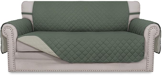 Easy-Going Sofa Slipcover Reversible Loveseat Sofa Cover Couch Cover for 2 Cushion Couch Furniture Protector with Elastic Straps for Pets Kids Dog Cat (Oversized Loveseat, Greyish Green/Beige) | Oversized Loveseat Slipcover For Dogs, Water Resistant Ma...