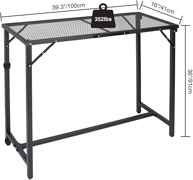REDCAMP 39" Folding Outdoor Bar Table, Patio Bar Height Table | Waterproof Mesh Top Rectangle Counter Console Table for Balcony, Garden, Backyard, Hot Tub, Poolside, Indoor or Outdoor Use