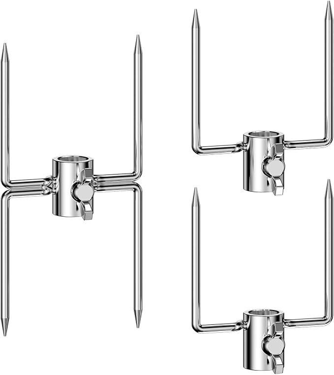 onlyfire Universal Rotisserie Meat Forks BBQ Grilling Accessories for Most Grills, Include 2pcs 2-Pronged Rotisserie Forks and 1pc Double Sided Rotisserie Fork
