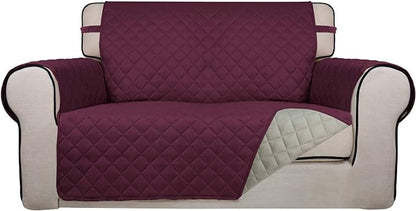 PureFit Reversible Quilted Sofa Cover, Water Resistant Medium Slipcover Furniture Protector, Washable Couch Cover with Non Slip Foam and Elastic Straps for Kids, Dogs, Pets (Loveseat, Wine/Beige) | Wine/Beige, Water Resistant Couch Protector, Washable ...