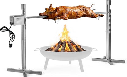 onlyfire Stainless Steel Pig Lamb Roaster with 15W 110V Powerful Motor | Spit Rotisserie Kit with Adjustable Height Stand for Outdoor Cooking, Camping, Holds Up to 132LBS