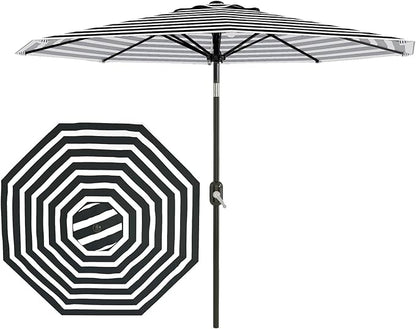 Garvee 10 ft Outdoor Patio Umbrella 8 Sturdy Ribs Outdoor Table Umbrella with Crank Lift & Push Button Tilt UV Protection Waterproof Market Umbrellas for Pool Deck Yard Garden, Black & White Stripes