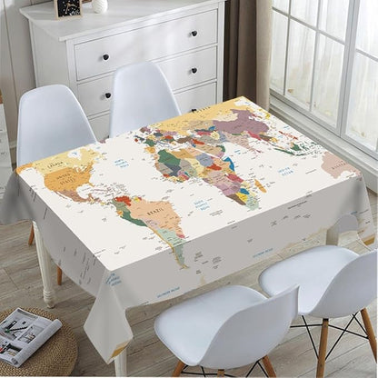 TKS MITLAN World Map Decorative Rectangle Tablecloth Vintage Colors Highly Detailed Political Polyester Table Cloths Kitchen Table Cover for Dining BBQ Picnic Coffee Table 60 x 84 Inch 6-8 Seats