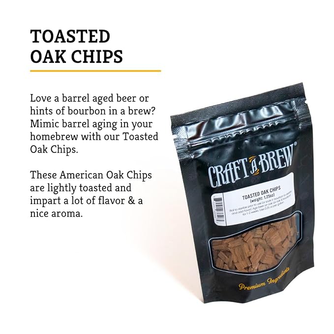 Craft A Brew - Toasted Oak Chips - For Beer Brewing - Lightly Toasted American Oak Chips - Coconut & Vanilla Flavor - 1.25 oz Pack