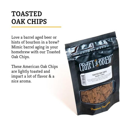 Craft A Brew - Toasted Oak Chips - For Beer Brewing - Lightly Toasted American Oak Chips - Coconut & Vanilla Flavor - 1.25 oz Pack