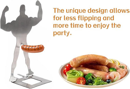 4 PCS Funny BBQ Muscle Man Hot Dog Holders-Reusable Stainless Steel Sausage Stands-Portable Hot Dog Roasters-Barbecue Grill Accessories for Camping & Party Gifts (6, Silver)