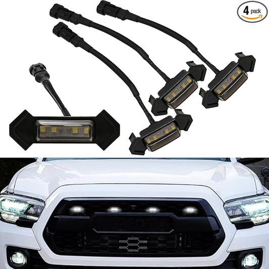 White Grille Lights For Tacoma TRD Pro 2016-2022, 4Pcs Smoked Shell LED Front Grill Light with Wire Harness And Fuse