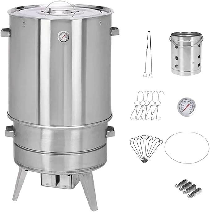 Charcoal Smoker Grill Smoked Grillers Barrel Large Capacity Portable 360° All Round Duck Roaster Stainless Steel Charcoal Roast Duck Oven for Party Backyard Patio Cooking(A)