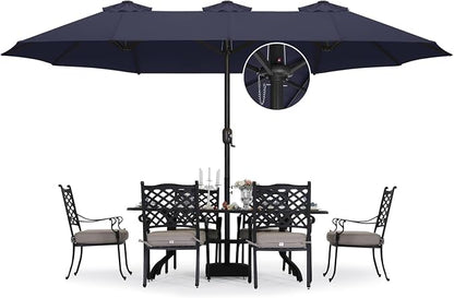 ABCCANOPY 15FT Double-Sided Rectangle Patio Umbrella with Base, Navy Blue | Rectangular Outdoor Table Umbrella with Crank, Heavy Duty Market Umbrella Shade for Garden,Poolside, Lawn, Backyard