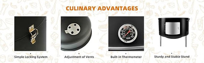 17" BBQ Smoker Grill Built in Thermometer Air Vent and adding charcoal door Multi-Layer heavy duty Meat Smoker Grill