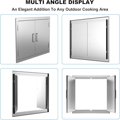 Outdoor Kitchen Doors 24" W x 24" H-304 Stainless Steel Never Rust BBQ Access Door-Double Layer-Outside Cabinet Door-Weatherproof GrillDoor-Flush Mount BBQ Island Doors-MetalDoor for Outdoor Kitchen