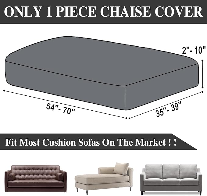 LA MEACK Couch Cushion Cover Chaise Lounge Cover Washable Separate Seat Chaise Couch Cover Stretch Sectional Sofa Slipcover(1 Piece for Chaise or Sofa 3-Seater, Black)