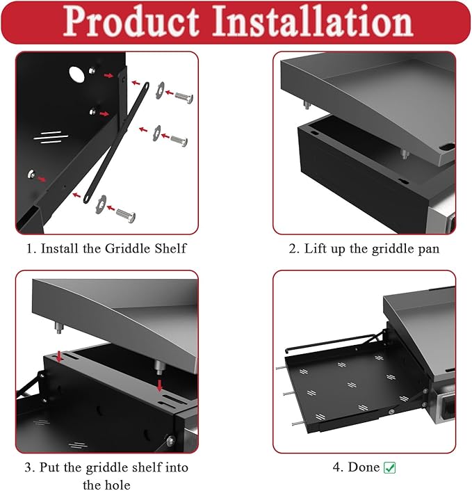 Griddle Side Shelf for Blackstone Griddle Accessories, Side Shelves Food Prep Table for Blackstone 1813 1666 1832 1814 1971 1939 & 17"/22"/28" Flat Top Grills