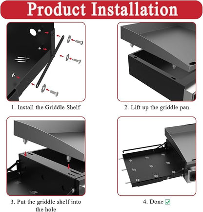 Griddle Side Shelf for Blackstone Griddle Accessories, Side Shelves Food Prep Table for Blackstone 1813 1666 1832 1814 1971 1939 & 17"/22"/28" Flat Top Grills