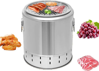 Large Portable Charcoal Grills Vertical Smoker Grill Mesh Barrel with Kabob Skewers Stainless Barbecue Roaster 360° Smokeless Outdoor BBQ Hanging Stove for Travel Camping (20 Skewers)