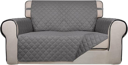 PureFit Reversible Quilted Sofa Cover, Water Resistant Medium Slipcover Furniture Protector, Washable Couch Cover with Non Slip Foam and Elastic Straps for Kids, Dogs, Pets (Loveseat, Gray/Gray) | Gray/Gray, Water Resistant Couch Protector, Washable Pe...