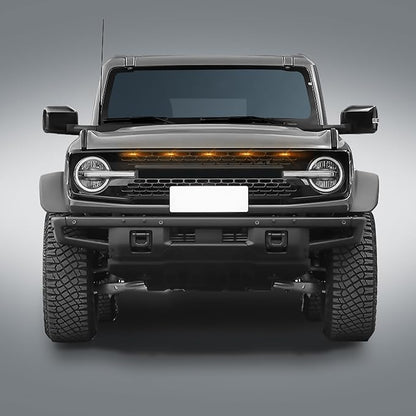 5 Pcs Grille Lights Compatible with 2021 2022 2023 2024 Ford Bronco Badlands, Wildtrak & Everglades 2/4-Door - LED Front Grille Lights Accessories with Harness and Fuse(Amber Light)