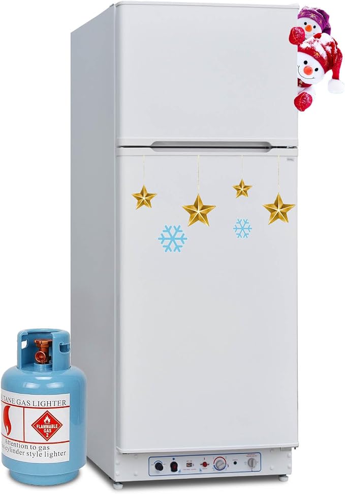 6.1 Cu.Ft. Propane Refrigerator with Freezer, 110V/LPG Gas Fridge, Quiet with Reversible Door, Off Grid Refrigerator for Cabin Camper & Home Use
