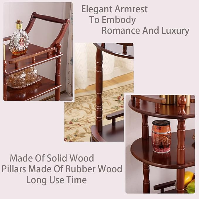 Entertainment Kitchen Cart, Midcentury Modern Imported rubberwood Brown Finished Wood 2-Tier Mobile Bar Cart Serving Cart