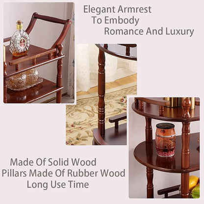 Entertainment Kitchen Cart, Midcentury Modern Imported rubberwood Brown Finished Wood 2-Tier Mobile Bar Cart Serving Cart