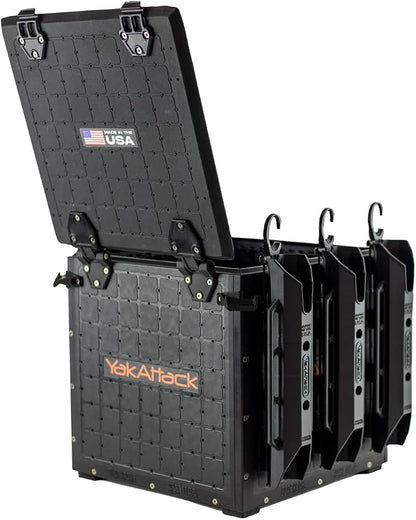 YakAttack BlackPak Pro 13" x 13" Fishing Crate with 3 Rod Holders - Black | Compact Tackle Storage Box & Gear Organizer for Kayaks | Lightweight, Durable & Customizable Marine Accessory | Made in USA