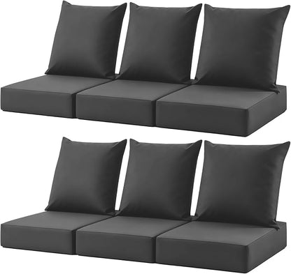 Patio Cushions for Outdoor Furniture, 24x24 Outdoor Couch Cushions, Waterproof & Fade-Resistant Patio Chair Cushions with Removable Cover, Replacement Outdoor Deep Seat Cushion, Dark Grey (Set of 6)