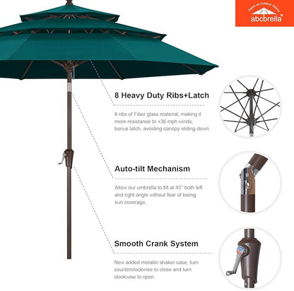ABCCANOPY 5-Year 10-Year No Fading 9FT 3 Tiers Patio Umbrella, Outdoor Table Umbrella with 8 Sturdy Ribs for Deck, Backyard, Garden, Yard