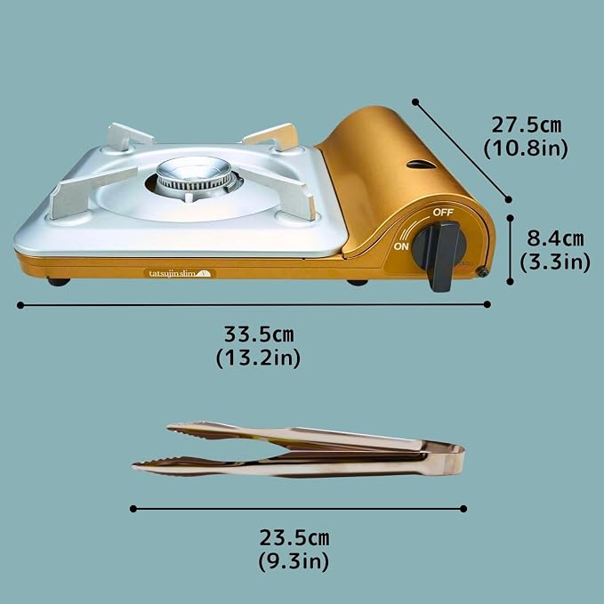 Iwatani Portable Butane Stove “Tatsujin” SlimⅤ CB-TS-5 ＆ Stainless Tongs ＆ microfiber towel – Made in Japan ｜ Single Burner Butane Stove