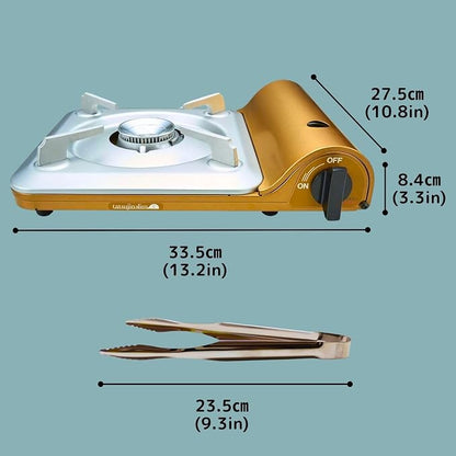 Iwatani Portable Butane Stove “Tatsujin” SlimⅤ CB-TS-5 ＆ Stainless Tongs ＆ microfiber towel – Made in Japan ｜ Single Burner Butane Stove